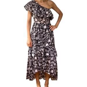 Ulla Johnson Clemente One Shoulder High Low Black and White Floral Dress Size 0